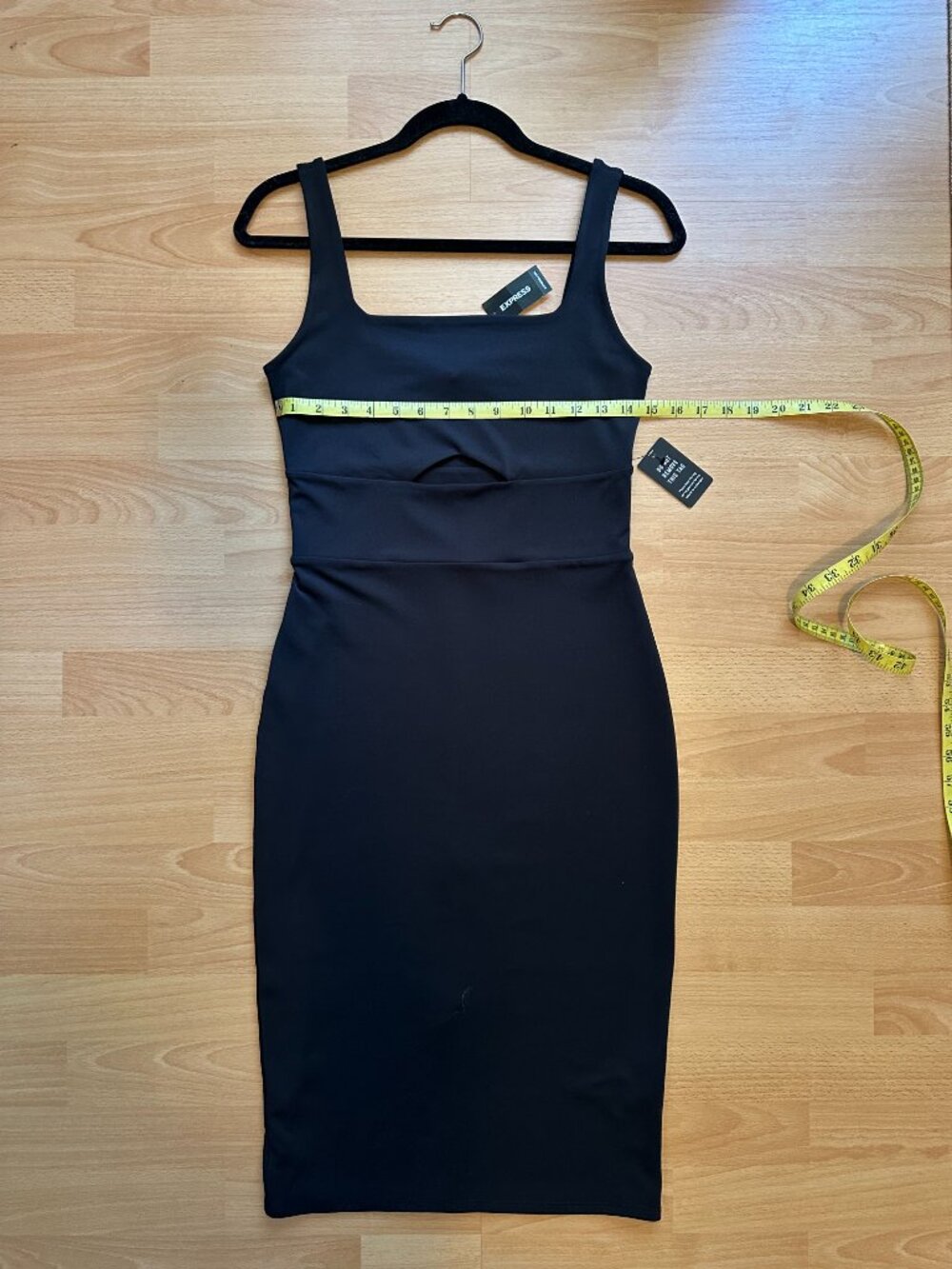 Express Body Contour Square Neck Knit Sheath Midi Dress NWT - Black (S) - Picture 4 of 14